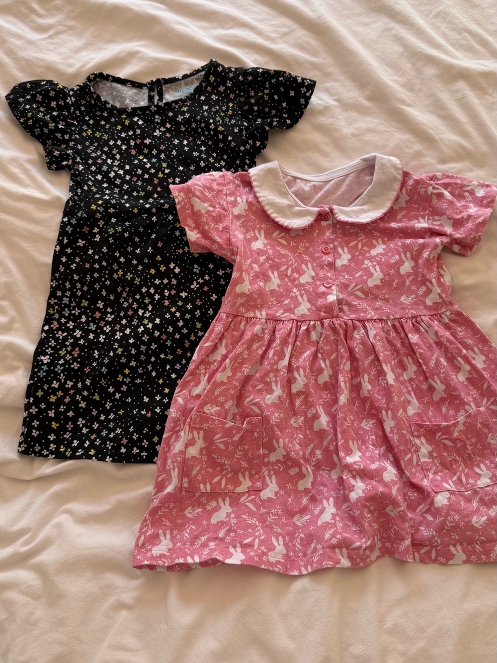 Toddler Girls Dress Bundle 4T Floral Skort Dress & Collar Bunny Cotton Dress 2pc